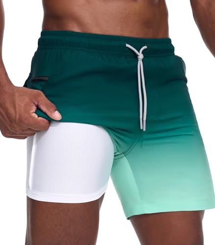 Danfiki Badehose Herren mit Meshfutter Kompression Liner 2 in 1 Kurz Schwimmhose Badeshorts Gradient Color von Danfiki