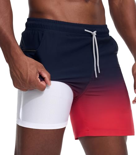 Danfiki Badehose Herren mit Meshfutter Kompression Liner 2 in 1 Kurz Schwimmhose Badeshorts Gradient Color von Danfiki