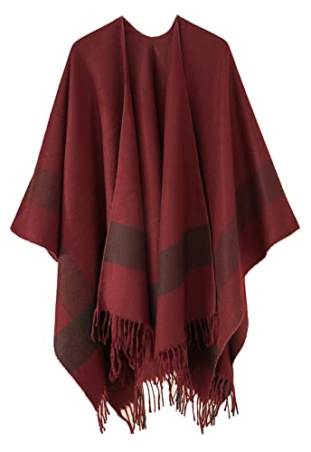 Danfiki Damen Poncho Schal Cashmere Feeling Strick Cape Cardigan von Danfiki