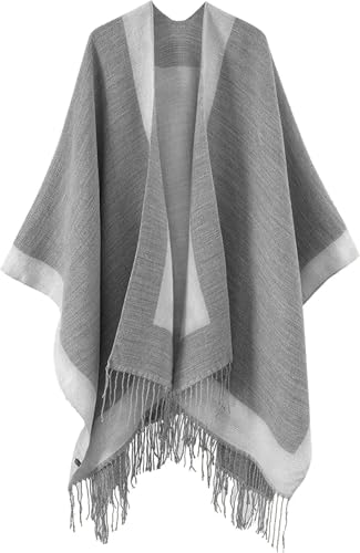 Danfiki Damen Poncho Strick Reversibel Cape Warme Schultertuch Gestrickter Schal Mantel für Frühling Herbst von Danfiki
