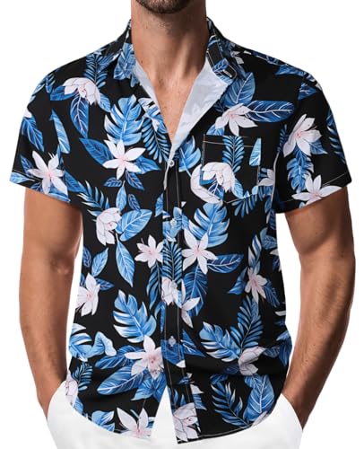 Danfiki Hawaiihemd Herren Hemd Kurzarm Sommerhemd Herren Freizeithemden Blumen Urlaub Strand Hemd Regular Fit von Danfiki