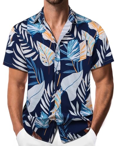 Danfiki Hawaiihemd Herren Hemd Kurzarm Sommerhemd Herren Freizeithemden Blumen Urlaub Strand Hemd Regular Fit von Danfiki