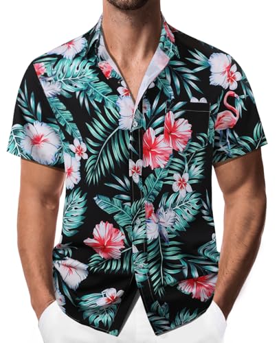 Danfiki Hawaiihemd Herren Hemd Kurzarm Sommerhemd Herren Freizeithemden Blumen Urlaub Strand Hemd Regular Fit von Danfiki