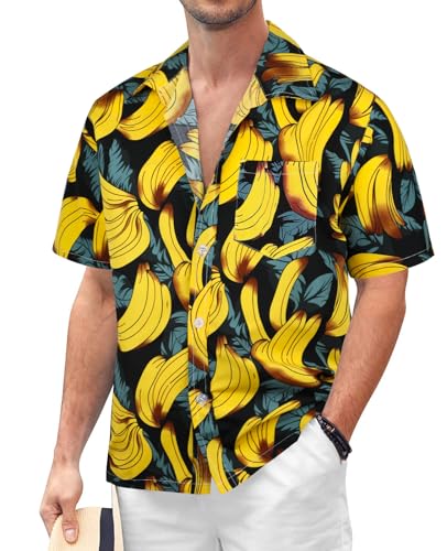 Danfiki Hawaiihemd Herren Hemd Kurzarm Sommerhemd Herren Freizeithemden Blumen Urlaub Strand Hemd Regular Fit von Danfiki
