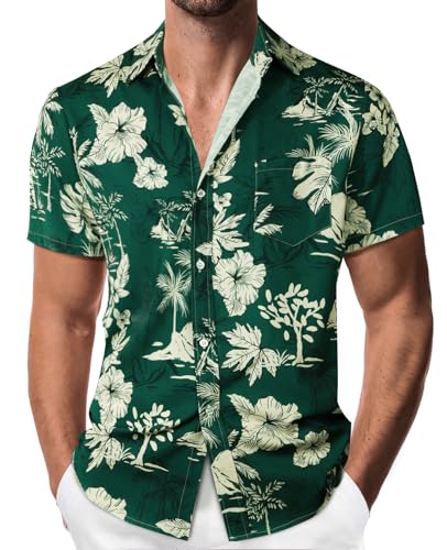 Danfiki Hawaiihemd Herren Hemd Kurzarm Sommerhemd Herren Freizeithemden Blumen Urlaub Strand Hemd Regular Fit von Danfiki