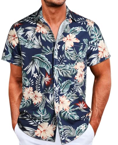 Danfiki Hawaiihemd Herren Hemd Kurzarm Sommerhemd Herren Freizeithemden Blumen Urlaub Strand Hemd Regular Fit von Danfiki