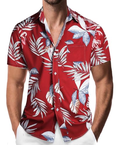 Danfiki Hawaiihemd Herren Hemd Kurzarm Sommerhemd Herren Freizeithemden Blumen Urlaub Strand Hemd Regular Fit von Danfiki