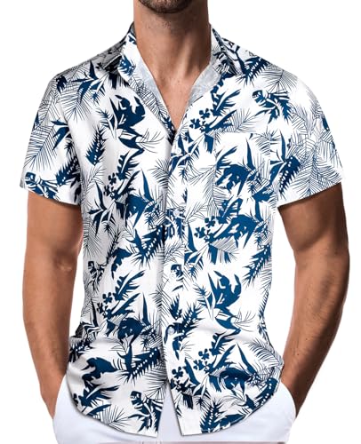 Danfiki Hawaiihemd Herren Hemd Kurzarm Sommerhemd Herren Freizeithemden Blumen Urlaub Strand Hemd Regular Fit von Danfiki