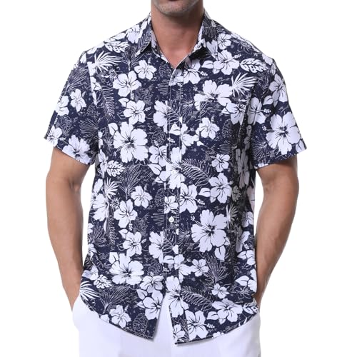 Danfiki Hawaii Hemd Männer Funky Hawaiihemd Herren Kurzarm Lässig Button Down Baumwolle Hawaii-Print Diverse Farben von Danfiki