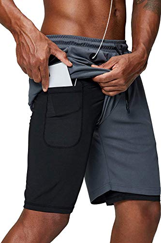 Danfiki Herren 2 in 1 Shorts Fitness Sporthose Kurz Jogginghose Schnelltrocknende Laufhose mit Kompressionsshorts und Taschen Reißverschlussfach von Danfiki