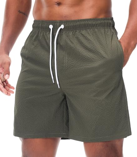Danfiki Herren Badehose Schnelltrocknend Badeshorts Kurzen Strandhose Sporthose Schwimmhose Seersucker Gewebe mit Meshfutter von Danfiki