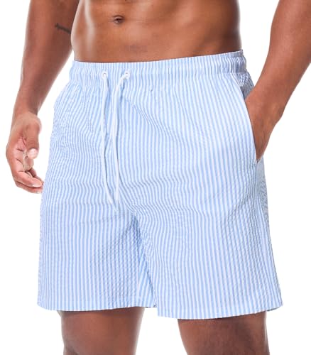 Danfiki Herren Badehose Schnelltrocknend Badeshorts Kurzen Strandhose Sporthose Schwimmhose Seersucker Gewebe mit Meshfutter von Danfiki