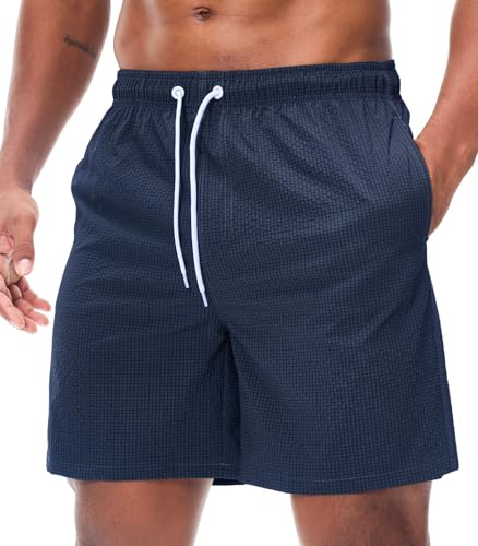 Danfiki Herren Badehose Schnelltrocknend Badeshorts Kurzen Strandhose Sporthose Schwimmhose Seersucker Gewebe mit Meshfutter von Danfiki