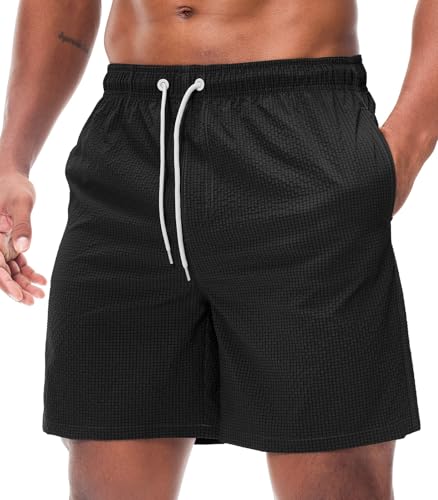 Danfiki Herren Badehose Schnelltrocknend Badeshorts Kurzen Strandhose Sporthose Schwimmhose Seersucker Gewebe mit Meshfutter von Danfiki