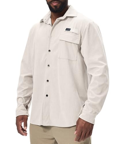 Danfiki Herren Hemd Cord Langarm Freizeithemd Jacke Button Up Mit Klappentasche von Danfiki