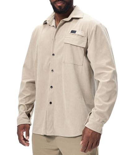 Danfiki Herren Hemd Cord Langarm Freizeithemd Jacke Button Up Mit Klappentasche von Danfiki