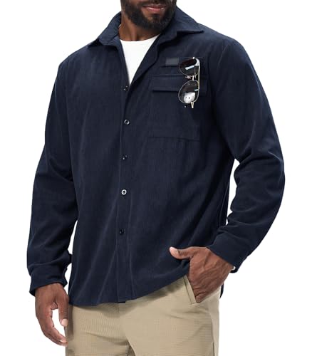 Danfiki Herren Hemd Cord Langarm Freizeithemd Jacke Button Up Mit Klappentasche von Danfiki