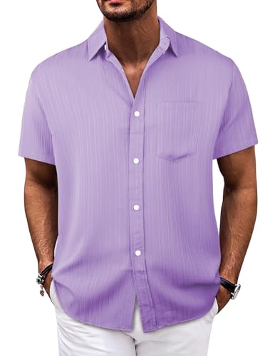 Danfiki Herren Hemd Kurzarm Sommer Hemd Leinenhemd Button Down Regular Fit Freizeithemd Businesshemd Baumwolle Linen Shirt Basic Shirt for Männer von Danfiki