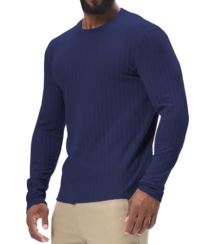 Danfiki Herren Langarmshirt Henley Dünn Pullover Lässiges Geripptes Sweater von Danfiki