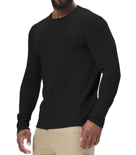 Danfiki Herren Langarmshirt Henley Dünn Pullover Lässiges Geripptes Sweater von Danfiki