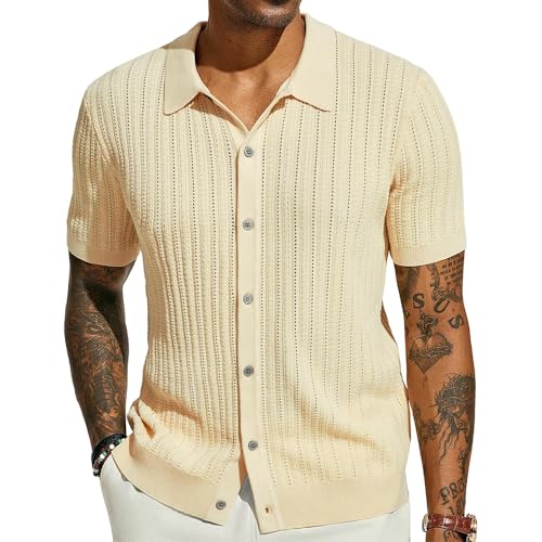 Danfiki Herren Polo Shirt Strickhemd Knopfleiste Freizeithemden Kurzärmelig Strand Urlaub von Danfiki