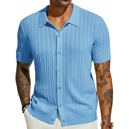 Danfiki Herren Polo Shirt Strickhemd Knopfleiste Freizeithemden Kurzärmelig Strand Urlaub von Danfiki