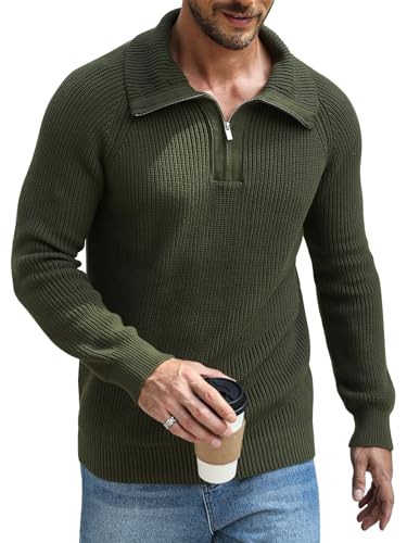 Danfiki Herren Pullover Rollkragenpullover 1/4 Zip Neck Sweater Strickpullover Turtleneck von Danfiki