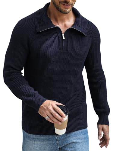 Danfiki Herren Pullover Rollkragenpullover 1/4 Zip Neck Sweater Strickpullover Turtleneck von Danfiki