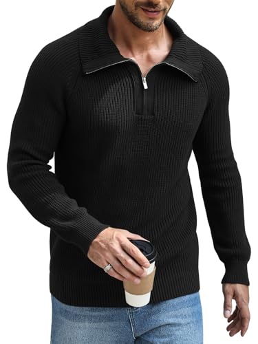 Danfiki Herren Pullover Rollkragenpullover 1/4 Zip Neck Sweater Strickpullover Turtleneck von Danfiki