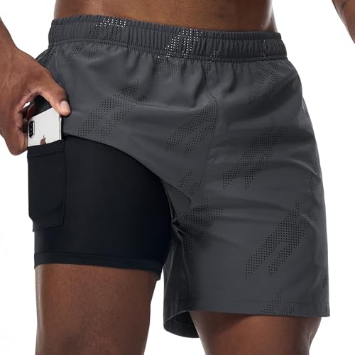 Danfiki Herren Sport Shorts 2 in 1 Kurze Running Sporthose Leichte Atmungsaktive Laufshorts Sommer Gym Athletic Fitness Trainingshose mit Tasch von Danfiki
