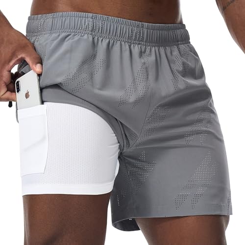 Danfiki Herren Sport Shorts 2 in 1 Kurze Running Sporthose Leichte Atmungsaktive Laufshorts Sommer Gym Athletic Fitness Trainingshose mit Tasch von Danfiki