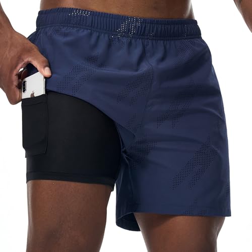 Danfiki Herren Sport Shorts 2 in 1 Kurze Running Sporthose Leichte Atmungsaktive Laufshorts Sommer Gym Athletic Fitness Trainingshose mit Tasch von Danfiki