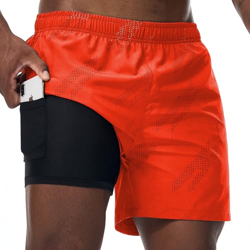 Danfiki Herren Sport Shorts 2 in 1 Kurze Running Sporthose Leichte Atmungsaktive Laufshorts Sommer Gym Athletic Fitness Trainingshose mit Tasch von Danfiki