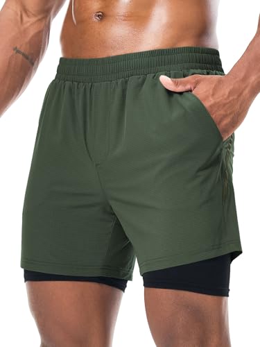 Danfiki Herren Sport Shorts Laufshorts 2 in 1 Kurze Schnell Trocknend Gym Athletic Mit Eingebaut Taschen von Danfiki