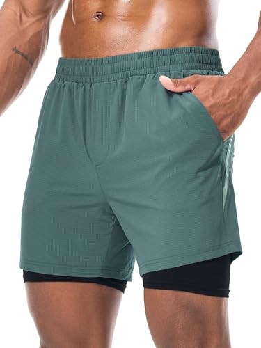 Danfiki Herren Sport Shorts Laufshorts 2 in 1 Kurze Schnell Trocknend Gym Athletic Mit Eingebaut Taschen von Danfiki