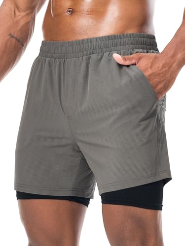 Danfiki Herren Sport Shorts Laufshorts 2 in 1 Kurze Schnell Trocknend Gym Athletic Mit Eingebaut Taschen von Danfiki