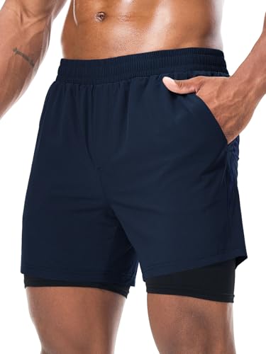 Danfiki Herren Sport Shorts Laufshorts 2 in 1 Kurze Schnell Trocknend Gym Athletic Mit Eingebaut Taschen von Danfiki