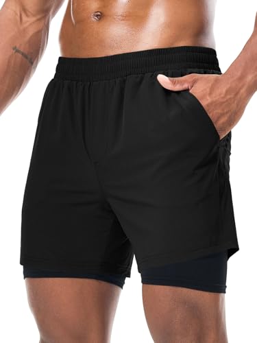 Danfiki Herren Sport Shorts Laufshorts 2 in 1 Kurze Schnell Trocknend Gym Athletic Mit Eingebaut Taschen von Danfiki