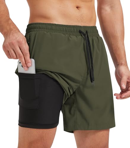 Danfiki Herren Sporthose Kurz Laufshorts Kurze 2 in 1 Running Shorts Mit Eingebaut Taschen von Danfiki