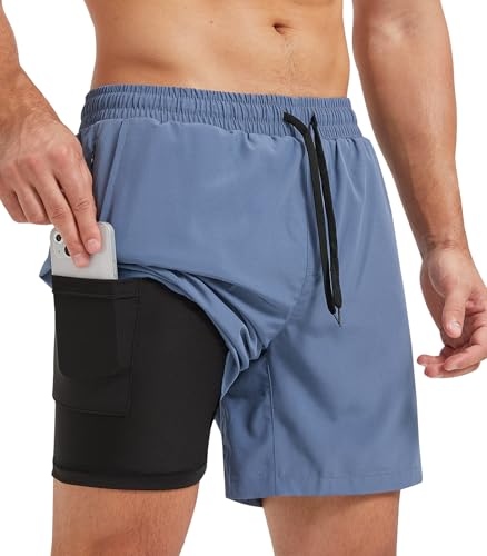 Danfiki Herren Sporthose Kurz Laufshorts Kurze 2 in 1 Running Shorts Mit Eingebaut Taschen von Danfiki