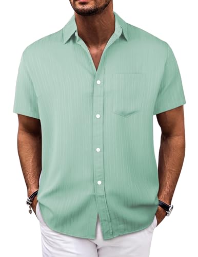 Danfiki Herren Hemd Kurzarm Sommer Hemd Leinenhemd Button Down Regular Fit Freizeithemd Businesshemd Baumwolle Linen Shirt Basic Shirt for Männer von Danfiki