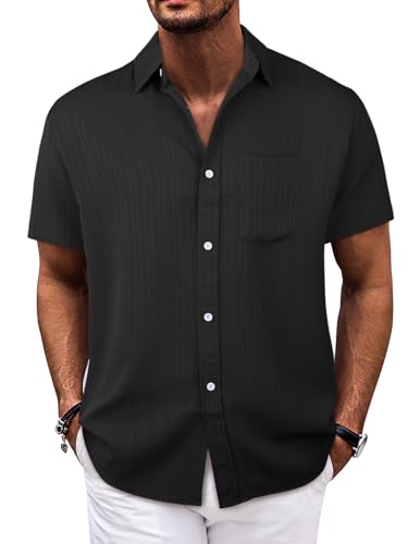 Danfiki Herren Hemd Kurzarm Sommer Hemd Leinenhemd Button Down Regular Fit Freizeithemd Businesshemd Baumwolle Linen Shirt Basic Shirt for Männer von Danfiki
