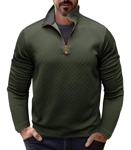 Danfiki Poloshirt Herren Langarm Zip Neck Sweatshirt Waffel Raglan Pullover von Danfiki