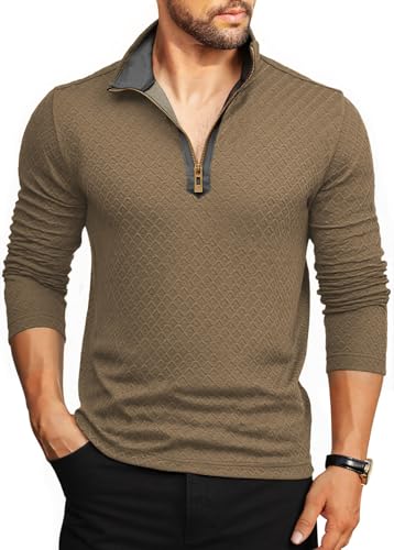 Danfiki Poloshirt Herren Langarm Zip Neck Sweatshirt Waffel Raglan Pullover von Danfiki
