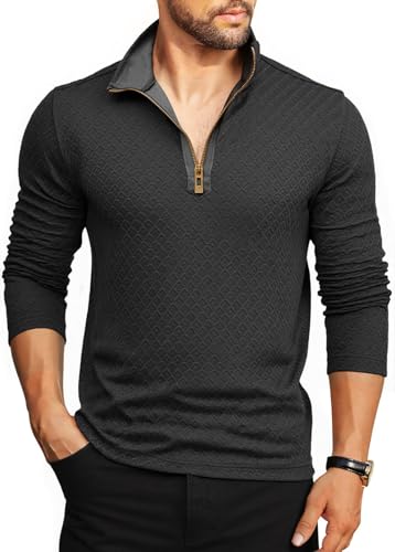 Danfiki Poloshirt Herren Langarm Zip Neck Sweatshirt Waffel Raglan Pullover von Danfiki