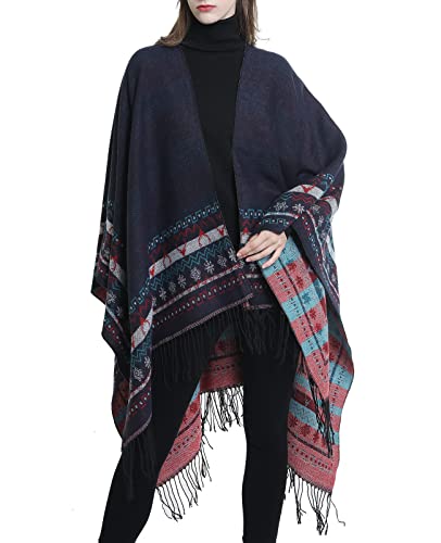 Danfiki Poncho Damen Winter Warm Elegant Poncho Decke Kaschmir Cardigan Cape Strick Poncho Mantel Winter Poncho Schal Frauen Geschenk für Geburtstag Weihnachten von Danfiki