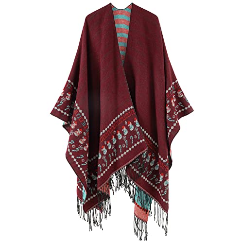 Danfiki Poncho Damen Winter Warm Elegant Poncho Decke Kaschmir Cardigan Cape Strick Poncho Mantel Winter Poncho Schal Frauen Geschenk für Geburtstag Weihnachten von Danfiki