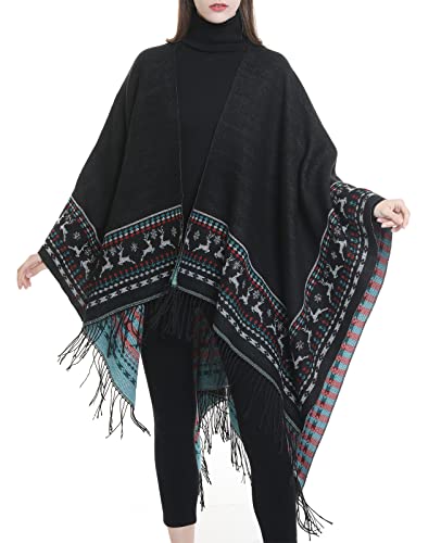 Danfiki Poncho Damen Winter Warm Elegant Poncho Decke Kaschmir Cardigan Cape Strick Poncho Mantel Winter Poncho Schal Frauen Geschenk für Geburtstag Weihnachten von Danfiki