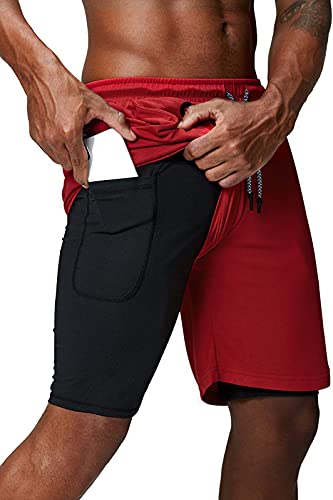 Danfiki Herren 2 in 1 Shorts Fitness Sporthose Kurz Jogginghose Schnelltrocknende Laufhose mit Kompressionsshorts und Taschen Reißverschlussfach von Danfiki