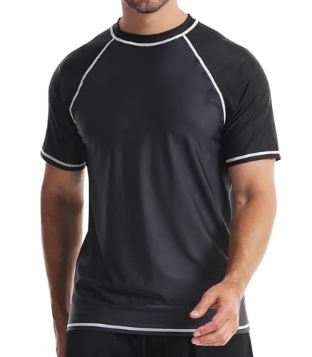 Danfiki UV Shirt Herren T-Shirts Rashguard Badeshirts Rash Vest Kurzärmeliges Wassersurf-Shirt Schnell Trocknendes Beach UPF 50+ Sonnenschutz von Danfiki